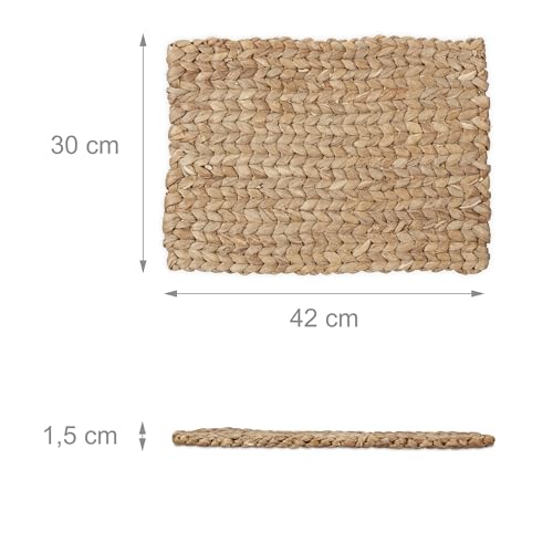 Relaxdays Place Mat Set, 4x Coaster, Decorative Table Protector, Rectangular, W x D: 42 x 30 cm, Water Hyacinth, Natural - Image 4
