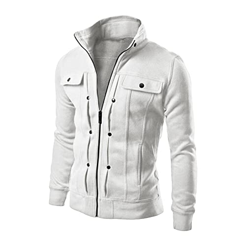 Maiyifu-GJ Men's Casual Winter Military Jacket Full Zip Lightweight Outdoor Army Jackets Stand Collar Coat with Multi Pocket (White,3X-Large)