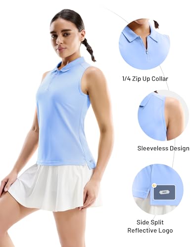Image of MIER Womens Sleeveless Golf Shirts - Quarter Zip UPF 50+ Collared Polo Tank Tops, Quick Dry Zip Up Tennis Sports Active Tee