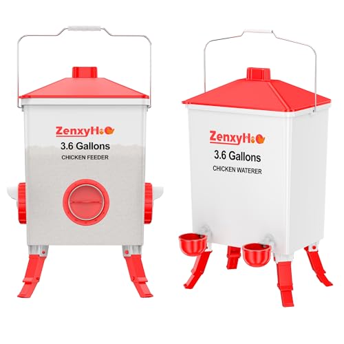 ZenxyHoC 3.6 Gal Chicken Feeder and Waterer Set Anti-Roost