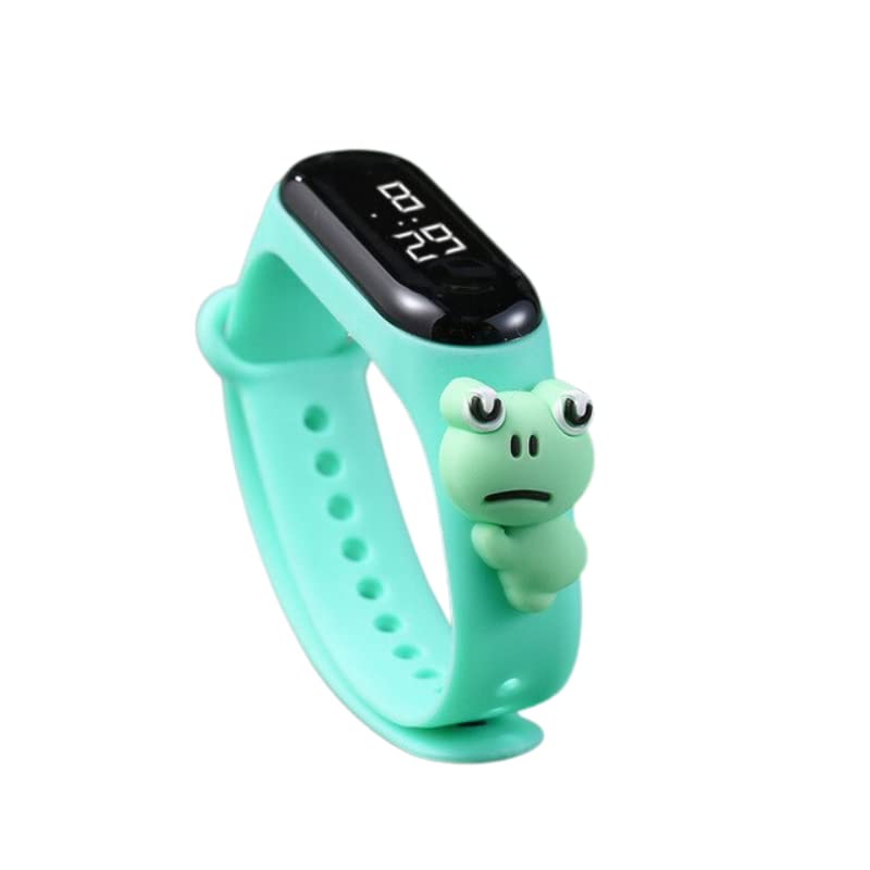 Truvic Fashionable Kids Waterproof White Light LED Band Watch with Date & Time Display (Cartoon May Vary) (Green Frogs)