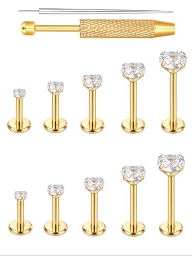 Image of Oveta Threadless Nose Stud Stainless Steel 20G 18G 16G Threadless Flat Back Tragus Earrings Labret Medusa Monroe Ashely Lip Piercing Jewerly Gold