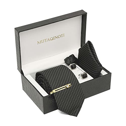 Image of MUTAQINOTI Mens Woven Premium Silk Necktie Suit Accessories Set With Pocket Square Cufflinks Brooch Golden Tie Pin (TEGP2)