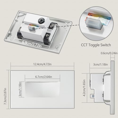 FTL 12-Pack Step Lights Indoor Outdoor Stair Lights LED, 3 Color Changing Dimmable 3000K/4000K/5000K 120V Deck Stair Light 150LM 3.5W, White Waterproof Horizantal Aluminum