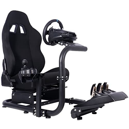 Marada Racing Simulator Cockpit with Large Round Tube Stand fit Logitech G25 G27 G920 G29 Thrustmaster Tx 458 T500 RS T300RS T300 Ferrari,Steering Wheel Pedal Not Included(with Black Seat)