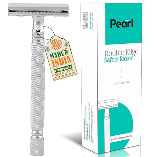 Image of Pearl Shaving Double Edge Safety Razor (SS-01 CC-CHROME) made with Brass Metal- Classic & Traditional | Complimentary Blade Refills | Shaving Kit | Holi Gift Option