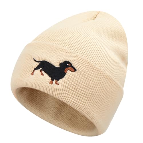 Geyoga Dachshund Hat for Women Sausage Dog Gifts Embroidered Beanie Winter Warm Cap for Pet Lovers(Beige,Cute Dachshund) Geyoga Dachshund Hat for Women Sausage Dog Gifts Embroidered Beanie Winter Warm Cap for Pet Lovers(Beige,Cute Dachshund)