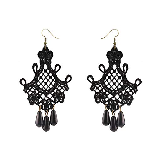 Vampire Earrings for Women Vintage Black Lace Red Rose Flower Dangle Earring Gothic Punk Rhinestone Tassel Drop Earring Halloween Earrings Fashion Party Jewelry Gift