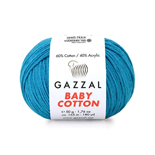 5 Skein (Pack) Total 8.8 Oz. Gazzal Baby Cotton Each 1.76 Oz (50G) / 150 Yrds (165M) Soft, Fine Baby Yarn, 60% Cotton, Blue - 3428 #TOP6