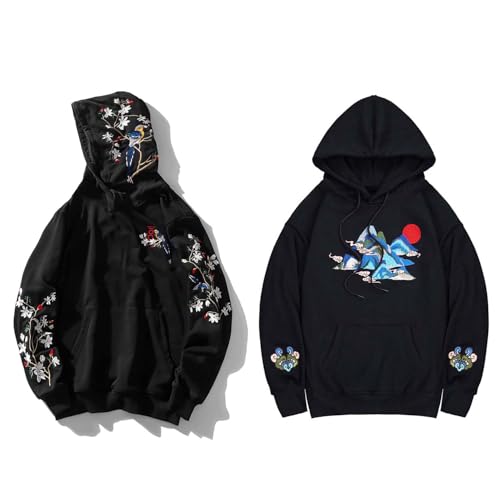 Niepce Inc Streetwear Magpie Mountains Embroidered Hoodies for Men (Medium)