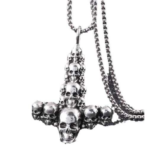 Collier croix crâne acier vintage aux finitions ciselées