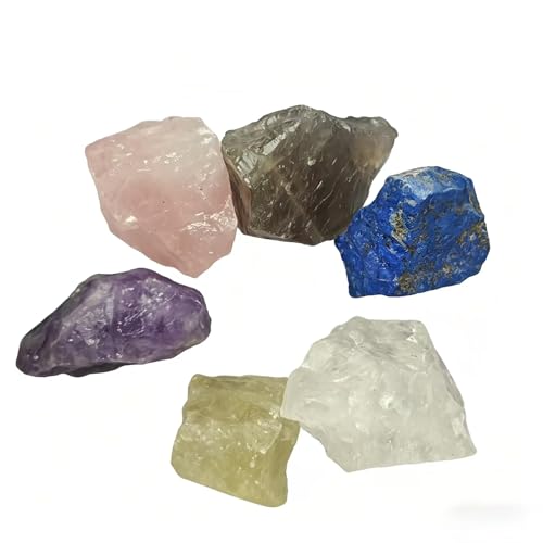 Calming & Healing Crystal Set, Natural Raw Crystals 1.2-2″Amethyst, Smoky Quartz et. Stress Relief Stones for Anxiety, Mood Lifting & Relaxation