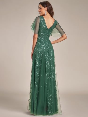 Image of Ever-Pretty Women's Sequin Formal Dresses Evening Gown Sparkly V-Neck Short Sleeve Floor Length Mother of The Bride Dress 736