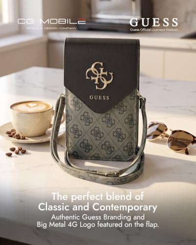 Image of CG MOBILE Guess Universal Wallet Crossbody Bag Official Licensed, Grained PU Leather with Classic Logo & Strap, Protective Smartphone Sling Pouch & Travel Shoulder Wallet Bag for Men & Women -Black