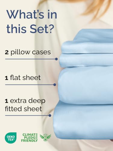 Image of Extra Deep Pocket Queen Size Sheet Set - Breathable & Cooling - Light Blue