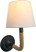 Vista 1 de Vintage Wall Light Hemp Rope Bedside Sconce Rustic Industrial Headboard Lamp, Farmhouse Wall Mount Lighting Fixture with Flared White Textile Lamp