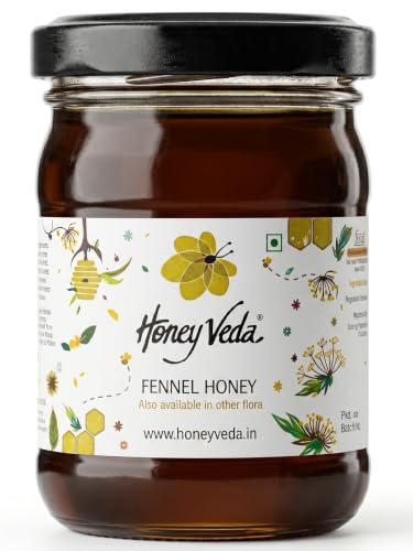 Image of HoneyVeda Fennel Saunf Raw Honey (150g) | 100% Natural Honey | Raw Unprocessed & Unpasteurized Single Flora Indian Nectar for Digestive Wellness & Acidity Relief (Pack of 1)