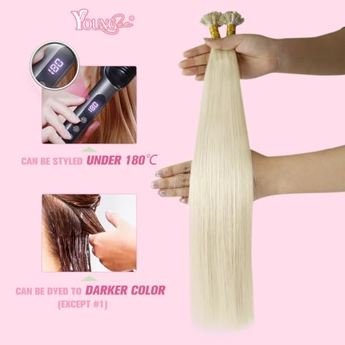 Image of YoungSee Blonde K Tips Hair Extensions Real Human Hair Platinum Blonde 20 in 1G /S 50G Keratin Bond