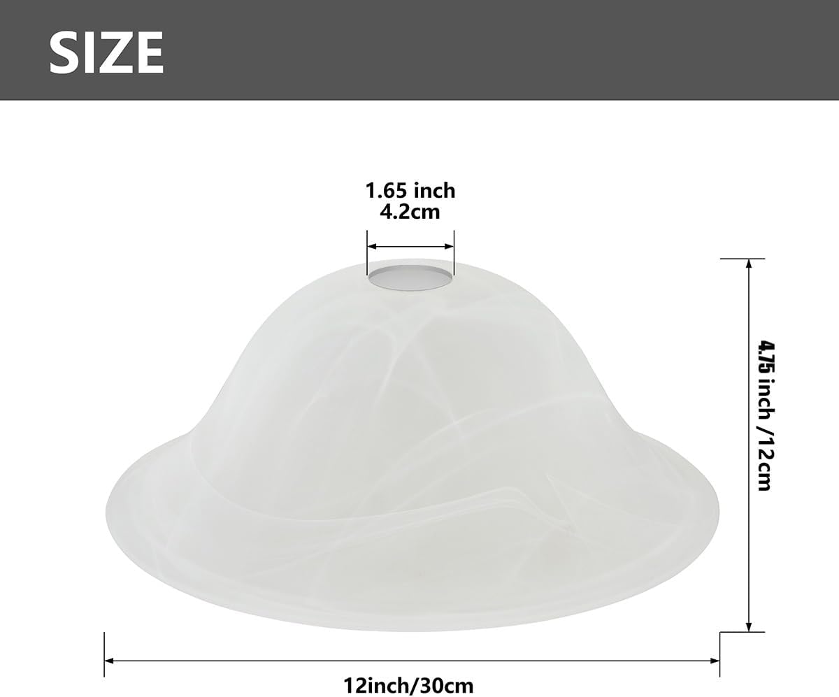 Glass Lamp Shade Replacement 12"D x 4.75"H,Lamp Shades For Floor Lamps Suitable for E26 Socket Torchiere Lamp Shade GlassShades Ceiling Fan Light Covers Ceiling Fan Globe Replacement Glass Bowl