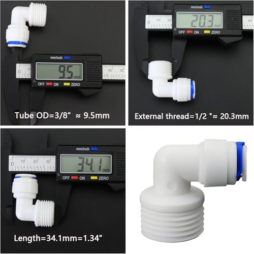 1/2\" Male Thread Elbow x 3/8\" PE Hose OD Push-In Quick-Connect Fitting for RO Reverse Osmosis Water Filter Plastic Joint, Beverage Dispenser & Water Filtration/Purification Systems (5PCS)