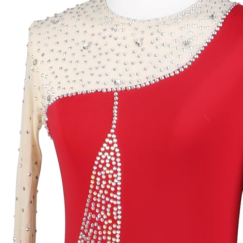 Ice Figure Skating Performance Dress Girls Women's Long Sleeve Latin Dance Skirt Gymnastics Feather