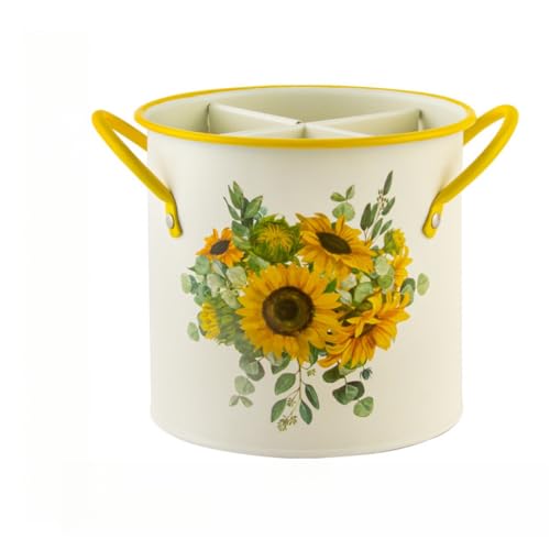 BQQB 和風 箸立て カトラリースタンド お箸・スプーン・フォーク収納 水切りラック キッチンスタンド 卓上キッチン食器収納 おし台所収納 ラック 水抜き穴付き (ひまわり)