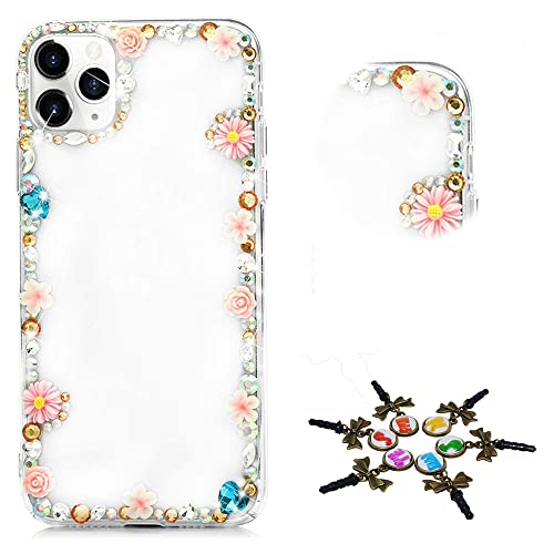 STENES Sparkle Phone Case Compatible with Samsung Galaxy S23 Plus Case - Stylish - 3D Handmade Bling Floral Flowers Frame Rhinestone Crystal Diamond Design Cover Case - Pink