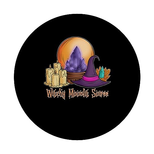Witchy Moonlit Soiree Spooky Halloween Creepy Ghostly Design PopSockets Swappable PopGrip, Black - Image 3