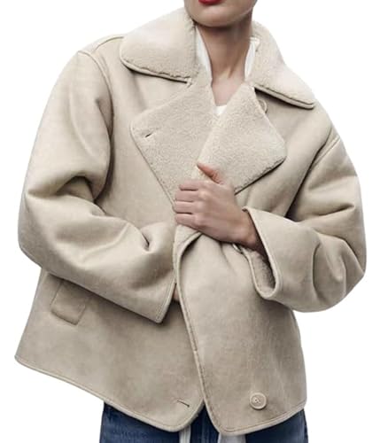 Giacca invernale spessa stile Y2k: questa giacca termica in pile sherpa è realizzata in morbido materiale scamosciato, il cappotto in shearling in ecopelle offre un aspetto casual e ampio, ti tiene caldo, termico, isolato in inverno e autunno. Questa giacca in pelle scamosciata è adatta per lo streetwear, uso quotidiano, vacanze e altre occasioni di abbigliamento invernale all'aperto.'