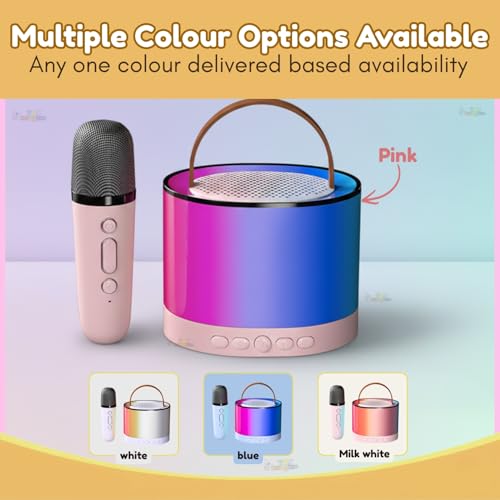 Image of Toy Imagine Round Rechargeable Karaoke Mic with Speaker for Singing Wireless Mini Portable Bluetooth Speaker with Microphone & LED Lights Musical Toy for Boys,Girls & Adults,Birthday Gift for Kids