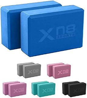XN8 Yoga Blocks Set of 2 High-Density Lightweight EVA Foam Yoga Brick For Deepen Poses Flexibility Pilates Strength Fitness Stretching Firm Sturdy Non-Slip Yoga Block