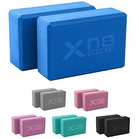 XN8 Yoga Blocks Set of 2 High-Density Lightweight EVA Foam Yoga Brick For Deepen Poses Flexibility Pilates Strength Fitness Stretching Firm Sturdy Non-Slip Yoga Block Cover
