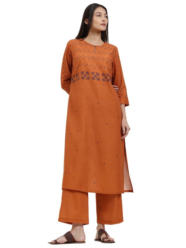 Cotton Geometric Print Kurta Set - Orange-image-48