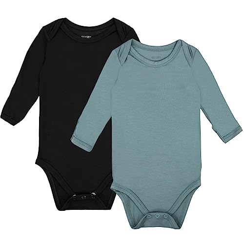 Image of GUISBY Unisex Baby Rayon of Bamboo Snap Bodysuits, Long Sleeve with Mittens Cuffs Bodysuit 2-Packs