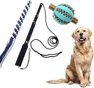 Riopan Dog Flirt Pole for Dogs Teasing Interactive Toy with Cotton Chewy Rope and Extra Chew Rubber Ball for Extreme Chewers Telescopic Pole Interactive Training Exercise Tug of War Tool