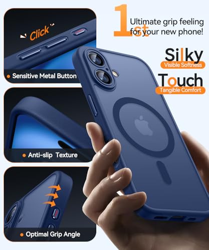 Image of CANSHN Magnetic for iPhone 16 Case, Upgraded [Full Camera Protection] [Compatible with Magsafe] [Translucent Matte] Shockproof Protective Phone Case for iPhone 16 - Deep Blue