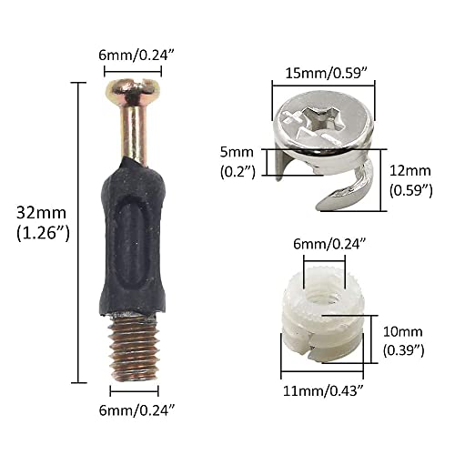 Image of Rely⇒VP INDUSTRIES (Combo-10 Pcs) 3-in-1 Furniture Connecting Kit M6x40 mm Dowel with Cam Lock Connectors Pre-Inserted Nut Screw Eccentric Wheel for mounting, Cabinets Drawer Wardrobe and Wood Boards