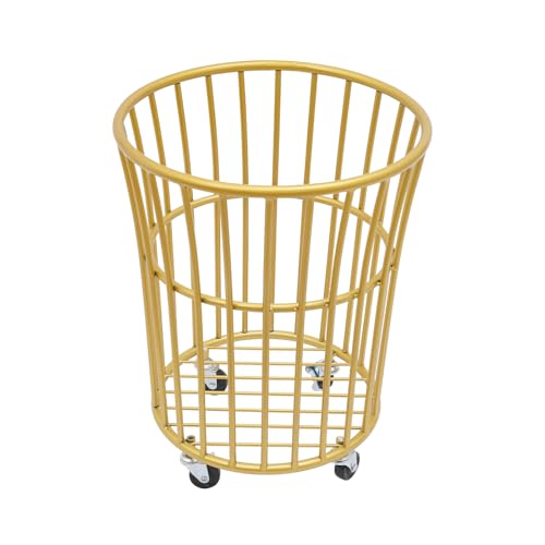 Image of Wire Metal Rolling Laundry Basket on Wheels | Mesh Wire Laundry Basket Storage Cart for Bathroom Bedroom Dirty Clothes Storage,11.8in Base Diameter, 14.2(D)x15.7in(H)
