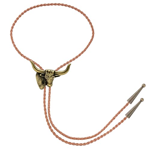 Image of Jeilwiy Bolo Tie for Men Western Cowboy Tie Necklace Gold Bolo Tie Leather Necktie Halloween Tie Accessories for Women