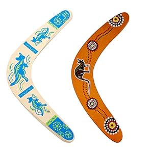 JIUAI Handgefertigter Boomerang 2er-Pack, australischer Stil, Holzboomerang, V-förmiger Rücklauf-Boomerang für Kinder und Erwachsene (blau und hellbraun)