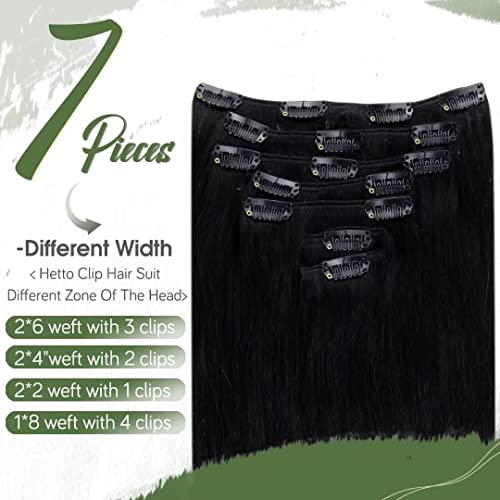 Hetto Clip in Hair Extensions Real Human Hair Black 16 Inch 120g 7Pcs - Image 2