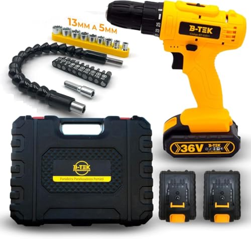 Furadeira e Parafusadeira Portátil Sem Fio a Bateria 36V + Kit Maleta com acessórios 24 peças - 110/