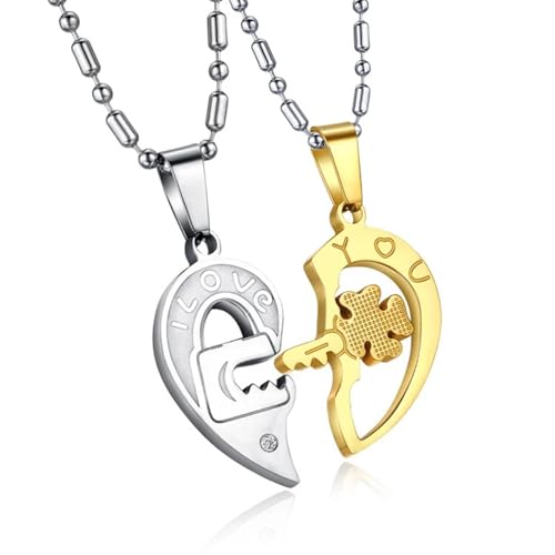 Collier couple acier inoxydable pendentif coeur bicolore finition premium hip hop