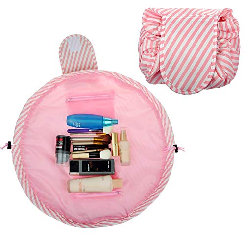 Image of Maharsh Women's Convenient and Waterproof Multifunction Portable Lazy Travel Cosmetic Storage Makeup Organizer Toiletry Bag with Drawstrings (Pink Lining)