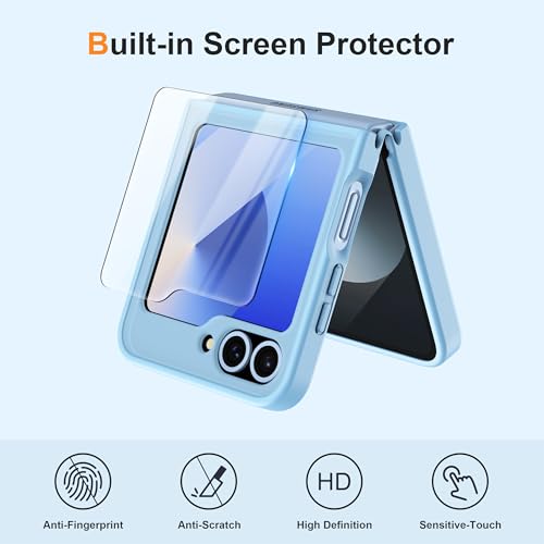 Image of ORETECH Magnetic for Samsung Galaxy Z Flip 7 FE Case Galaxy Z Flip 6, with [2 x Screen Protector] Translucent Back Non-Slip Shockproof Bumper Case for Galaxy Z Flip 7FE / 6 - Sierra Blue