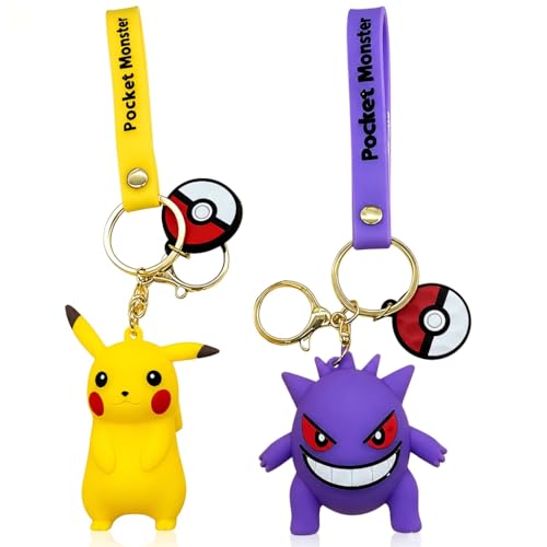 LEQDO Pokemon Keychain 2-Piece Key Chain Wristlet Car Charms Kawaii Cartoon Backpack Keychain