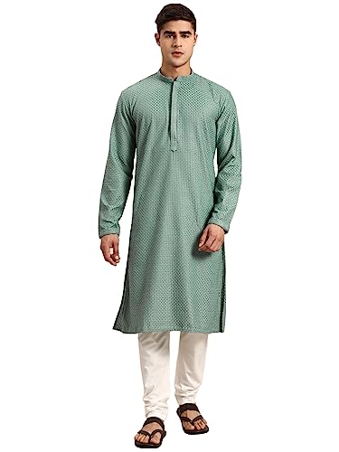 Image of Rajubhai Hargovindas Men Pure Cotton Chikankari Embroidered Straight Kurta