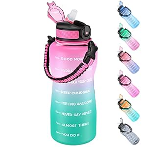 TOPBADE 2 Liter Trinkflasche mit Strohhalm und Motivierende Zeitmarkierung, 2L Sport Wasserflasche für Laufen, Yoga…