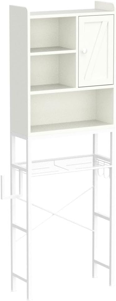 AWQM Over The Toilet Storage Cabinet, Bathroom Cabinet Organizer with Adjustable Shelf, Freestanding Space Saver Toilet Stands with Door, Paper Hook, Multifunctional Bathroom Toilet Rack, White