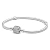 Pandora Jewelry Moments Sparkling Pave Clasp Snake Chain Cubic Zirconia Bracelet in Sterling Silver, 8.3"